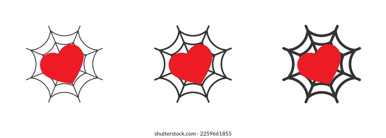 Spider web with heart icon. Vector illustration.