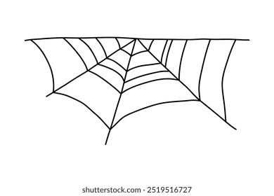 Teia de aranha, casa de horror aranha, conceito assustador de decorações de Halloween. Desenhado à mão Spiderweb vetor doodle esboço. Cobweb set, isolado no fundo branco para halloween, assustador, assustador, casa de horror.