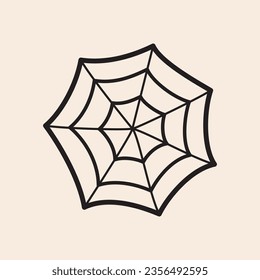 Spider web hub with frame threads outline iconic vector line art