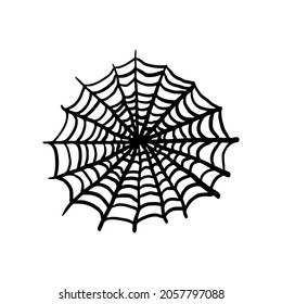 Spider web icon. Black outline linear sketch silhouette. Vector simple flat graphic hand drawn illustration. The isolated object on a white background. Isolate.