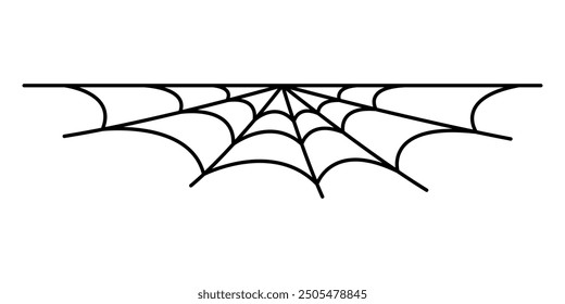 Ícone de teia de aranha. Silhueta linear com contorno preto. Traçados editáveis. Vista horizontal frontal. Ilustração gráfica plana simples vetorial. Objeto isolado no plano de fundo branco. Isolar.