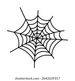 Spider web icon. Black outline linear silhouette. Editable strokes. Front view. Vector simple flat graphic illustration. Isolated object on white background. Isolate.