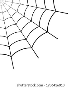 Spider Web. Icon Corner Spiderweb. Cobweb Cartoon. Graphic Black Corner Net Isolated On White Background. Silhouette Line Spider Web. Sketch Cobweb. Flat Pattern Net. Circle Outline Design. Vector