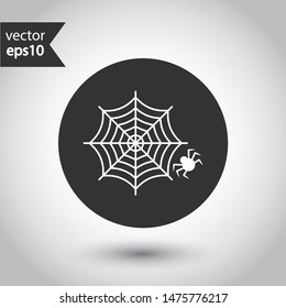 Spider web icon. Spider web flat vector sign. Spider vector icon. Insect vector sign. Illustration of vector spider icon. EPS 10. Round icon design.