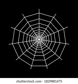 Spider web icon flat vector illustration. Halloween decoration with cobweb. Spiderweb outline graphic. Horror, fear and creepy cartoon art concept. Isolated scetch of net trap on black background.