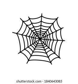 Spider web icon flat vector illustration. Halloween decoration with cobweb. Spiderweb outline graphic. Horror, fear and creepy cartoon art concept. Isolated scetch of net trap on white background.
