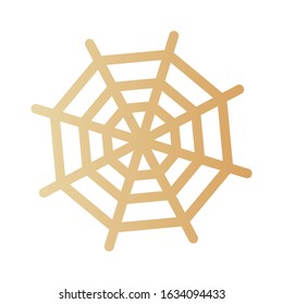 Spider web icon. Golden cobweb, trap. Vector illustration isolated on white background.
