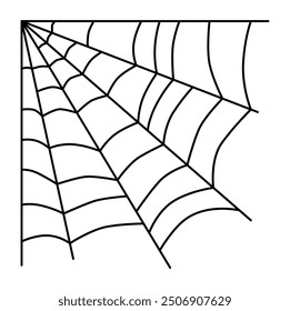 The spider web icon hanging in the corner. The secret of the spider glands, solidifying in the form of spider webs. The silhouette of a black web. Vector illustration for design and web.