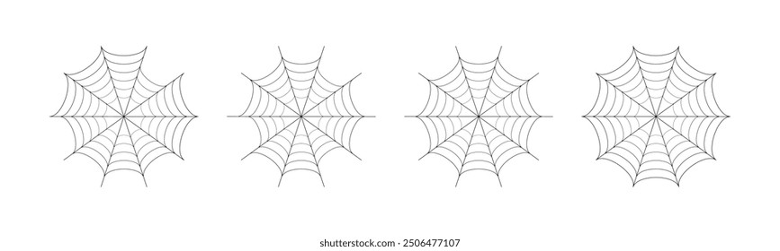 Conjunto de iconos de Web de araña en diferentes formas. Conjunto de esquemas de iconos de vector de araña. Conjunto de Web de araña y decoración de telaraña de halloween. Ilustración vectorial.