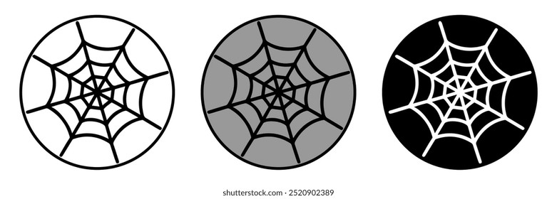 Spider web icon set. Flat design icon collection isolated on black and white grey background.