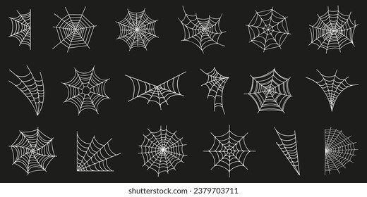 Spider web icons element for Halloween. Spider web icons. Halloween spider web. Spider web in white on a black background