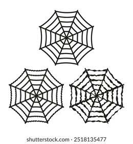 Spider web icons. Three variations of spider webs. Geometric and wavy lines. Vector illustration.