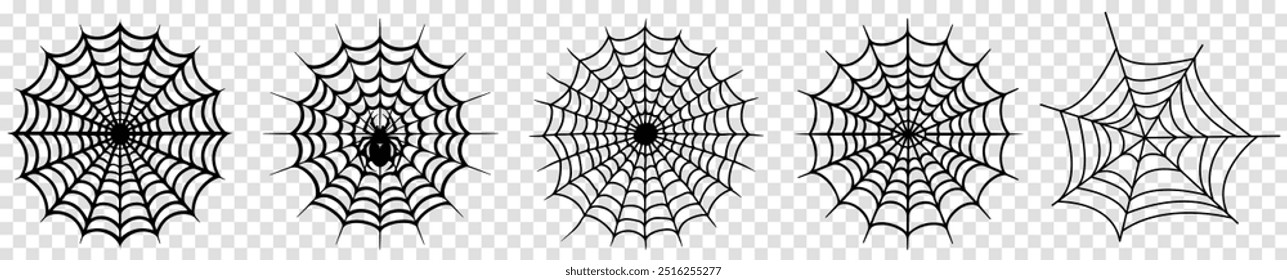Spider web icons. Vector illustration isolated on transparent background
