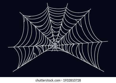 Spider Web Illustration. Cobweb Isolated On Dark Background. Outline Vector Illustration