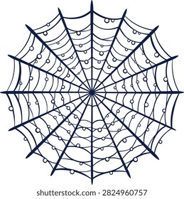 Spider web illustration graphic design with dew drops represents Halloween or nature themes perfect for creative projects