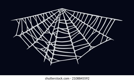 Spider web isolated on black background. Spooky Halloween cobweb. Handrawn vector illustration