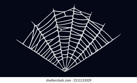 Spider web isolated on black background. Spooky Halloween cobweb. Handrawn vector illustration