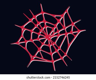 Spider web isolated on dark background. Spooky Halloween cobwebs with red threads. Outline vector illustration