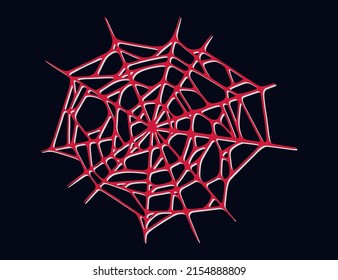 Spider web isolated on dark background. Spooky Halloween cobwebs with red threads. Outline vector illustration