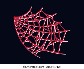 Spider web isolated on dark background. Spooky Halloween cobwebs with red threads. Outline vector illustration