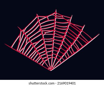 Spider web isolated on dark background. Spooky Halloween cobwebs with red threads. Outline vector illustration