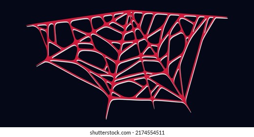 Spider web isolated on dark background. Spooky Halloween cobwebs with red threads. Outline vector illustration