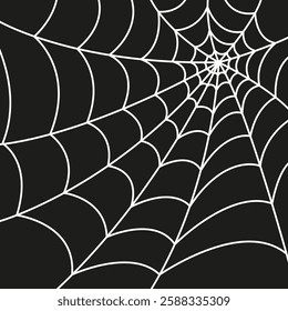 Spider web isolated on dark background. Scary spider web. Spider web outline illustration. EPS 10.