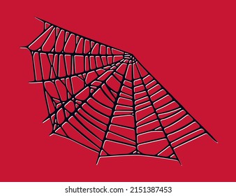 La telaraña aislada en el fondo rojo. Espeluznantes telarañas de Halloween con hilos rojos. Ilustración de vector de contorno