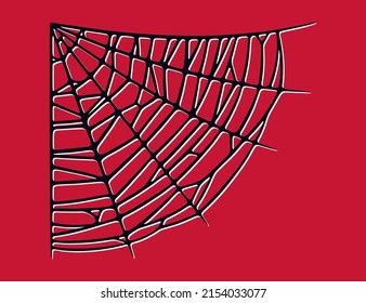 Spider web isolated on red background. Spooky Halloween cobwebs with red threads. Outline vector illustration