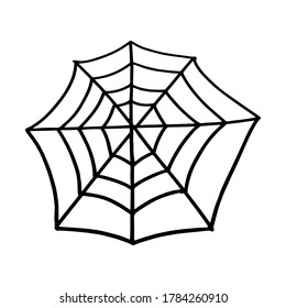 spider web isolated on a white background. Web for Halloween, a scary, ghostly, spooky element for design on Halloween. Vector illustration in Doodle style
