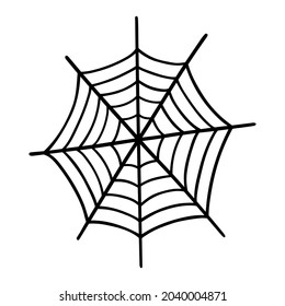 La telaraña aislada de fondo blanco. Ilustración vectorial dibujada a mano en estilo doodle. Perfecto para tarjetas, logotipo, diseños de vacaciones, decoración.