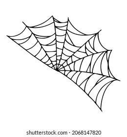 Spider web isolated on white background. Spooky cobwebs. Outline vector illustration. Design element.