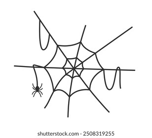 Spinnennetz und Spinne einzeln auf weißem Hintergrund. Vektorgrafik von Halloween.