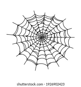 Spider web isolated on wite background. Outline cobweb for horror Halloween party designs. Sketch vector illustration