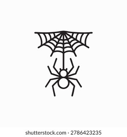 Spider and Web Line Icon - Creepy Crawly Halloween Symbol