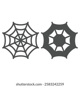 Spider web line and solid icon, halloween concept. Vector graphics. Cobweb sign on white background, outline style icon for mobile or web design