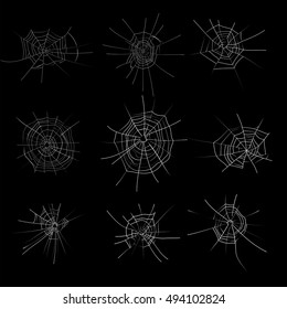 Spider web monochrome set. Cobweb halloween trap. Vector illustration