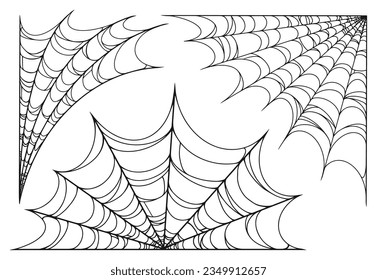 Spider web monochrome set labels with black spiderweb of different shape for insect books design vector illustration