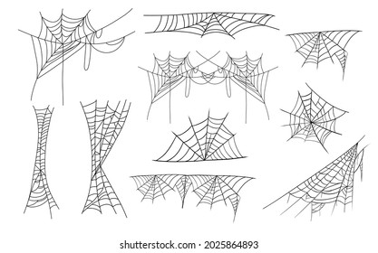 Spider web monochrome vector illustration. Horror arachnid bug web net. Scary cobweb halloween symbol.