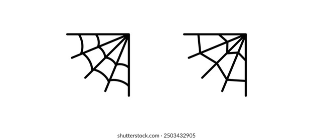 Spider web network, cobweb . Webs line and flat icons set, editable stroke isolated on white, linear vector outline illustration, symbol logo design style
