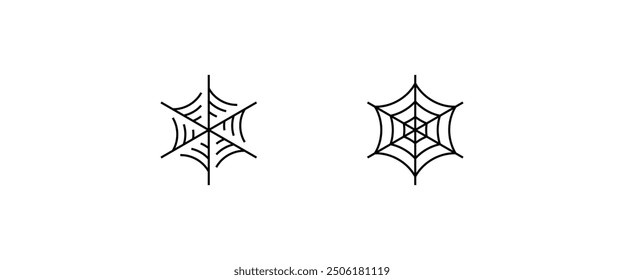 Spider web network, cobweb . Webs line and flat icons set, editable stroke isolated on white, linear vector outline illustration, symbol logo design style