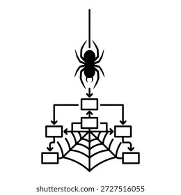 Spider web network diagram isolated on white background, Vector