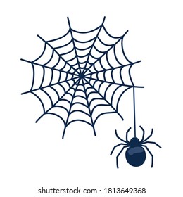 Araña con una web sobre Halloween. Vector, fondo blanco, aislado.