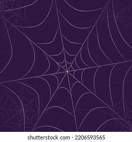 Spider web on a purple background for a Halloween themed party. Vector web. Design elements. A template for Halloween.