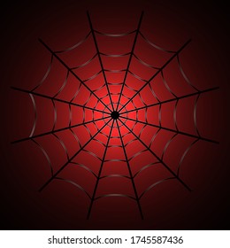 Spider web on red and black background. Black and white color. Stock vector illustration.