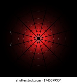 Spider web on red and black background. Black and white color. Stock vector illustration.