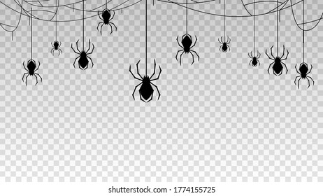 Spider Web On Transparent Background Halloween Design Elements Spooky Scary Horror Decor Vector
