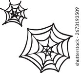 Spider web on white background. Doodle drawing. Vector illustration