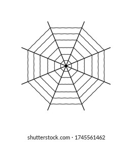 Spider web on white background. Black and white color. Stock vector illustration on white isolated background.