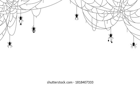 Spider Web On White Background. Halloween Design Elements. Spooky Scary Horror Decor Vector.